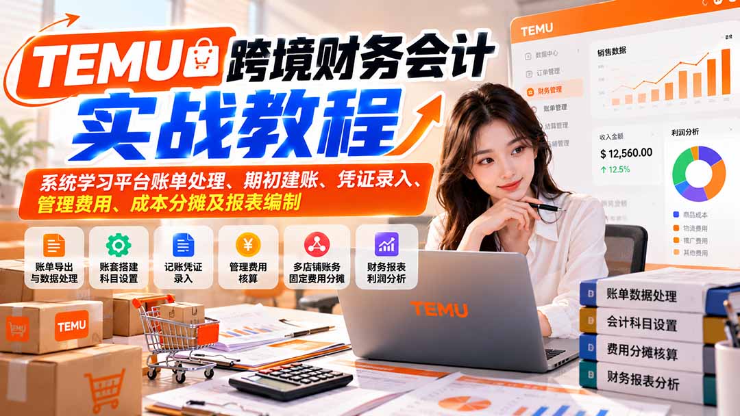 TEMU跨境财务会计实战教程：系统学习平台账单处理、期初建账、凭证录入、管理费用、成本分摊及报表编制-副业网