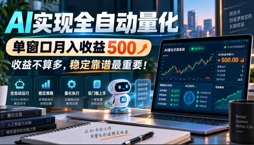 AI实现全自动量化,单窗口月入收益500,收益不算多,稳定靠谱最重要!【揭秘】-副业网