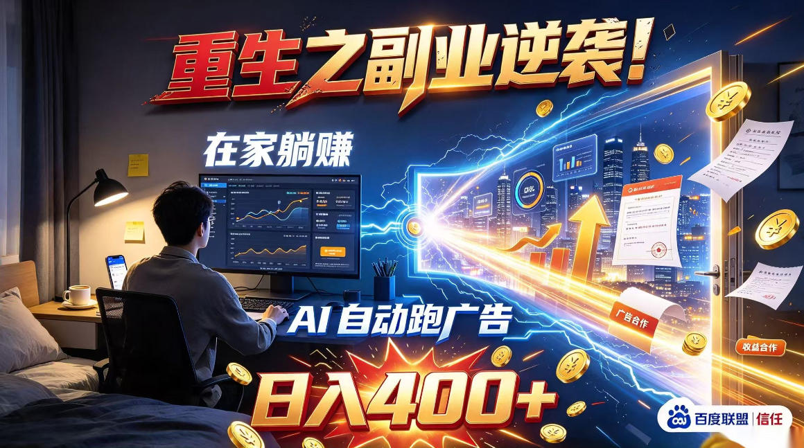 重生之副业逆袭!在家躺赚AI自动跑广告日入400+,无需人工操作【揭秘】-副业网