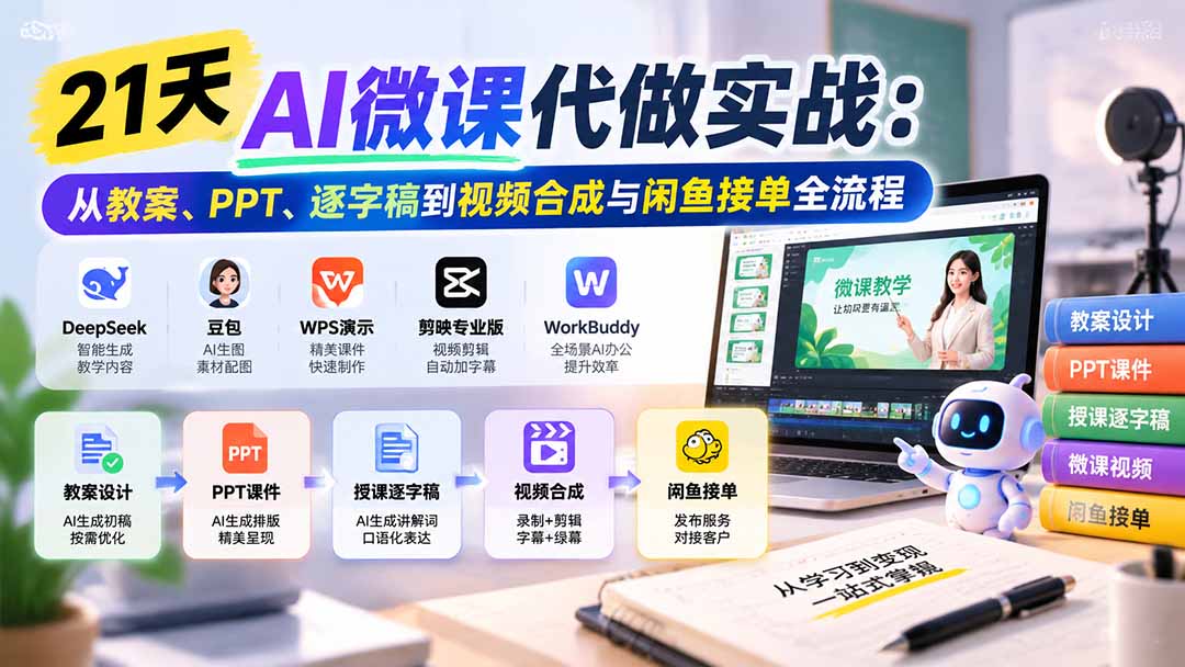 图片[2]-21天AI微课代做实战：从教案、PPT、逐字稿到视频合成与闲鱼接单全流程-副业网