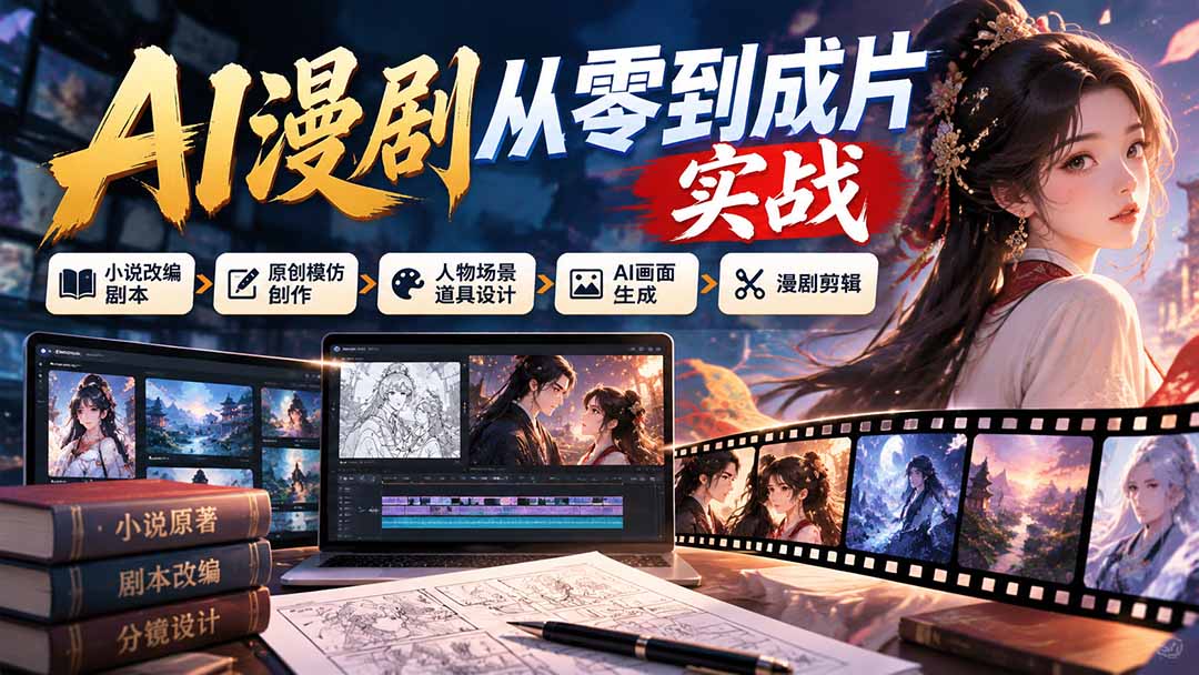 图片[2]-AI漫剧从零到成片实战：小说改编剧本、原创模仿创作、人物场景道具设计、AI画面生成与漫剧剪辑-副业网