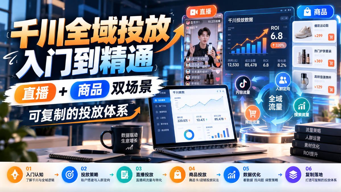 千川全域投放入门到精通，直播+商品双场景，可复制的投放体系-副业网