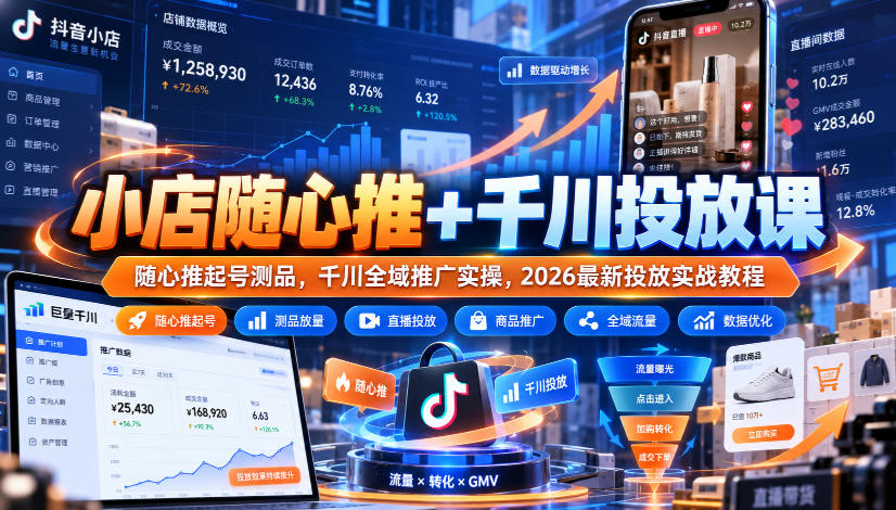 小店随心推+千川投放课|随心推起号测品,千川全域推广实操,2026最新投放实战教程-副业网