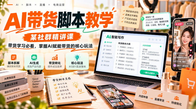 AI带货脚本教学,某社群精讲课,带货学习必看,掌握AI赋能带货的核心玩法-副业网