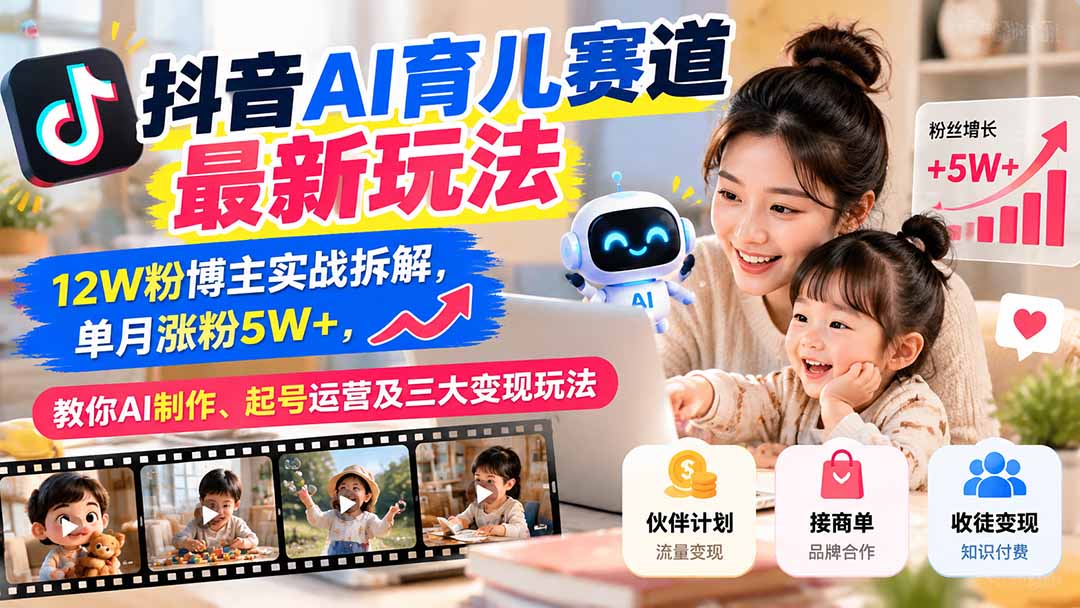 图片[2]-抖音AI育儿赛道最新玩法：12W粉博主实战拆解，单月涨粉5W+，教你AI制作、起号运营及三大变现玩法-副业网