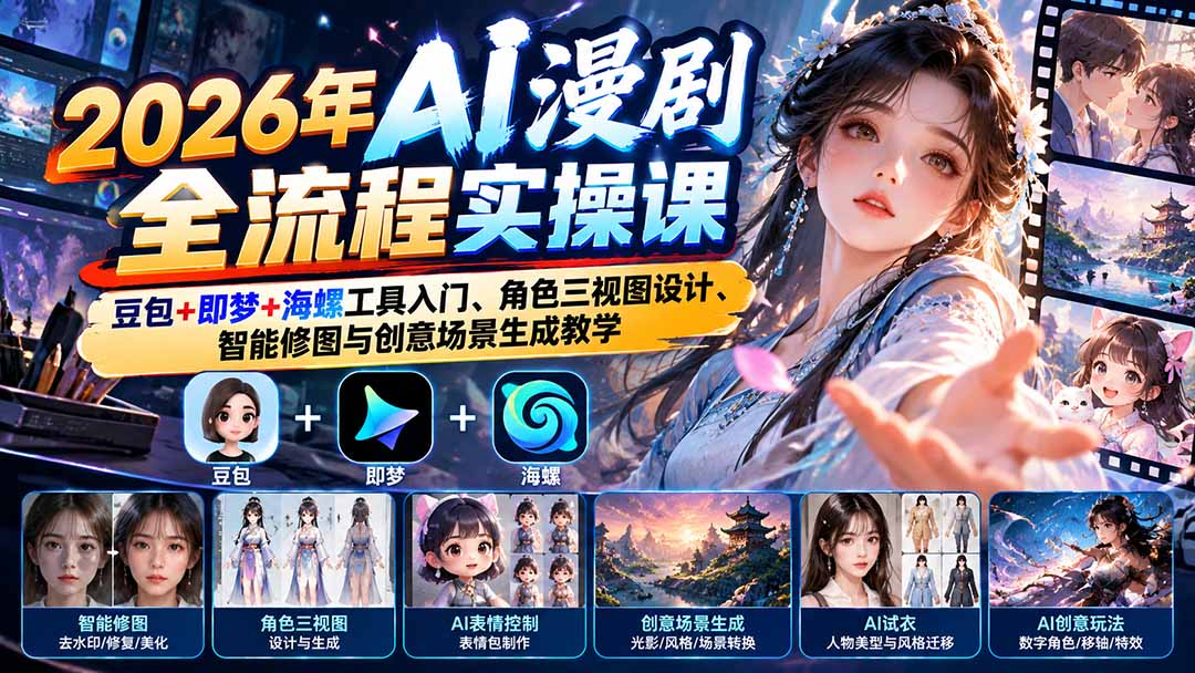 图片[2]-2026年AI漫剧全流程实操课：豆包+即梦+海螺工具入门、角色三视图设计、智能修图与创意场景生成教学-副业网