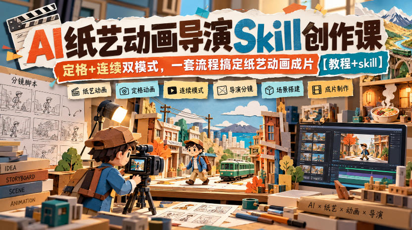AI纸艺动画导演Skill创作课｜定格+连续双模式，一套流程搞定纸艺动画成片【教程+skill】-副业网