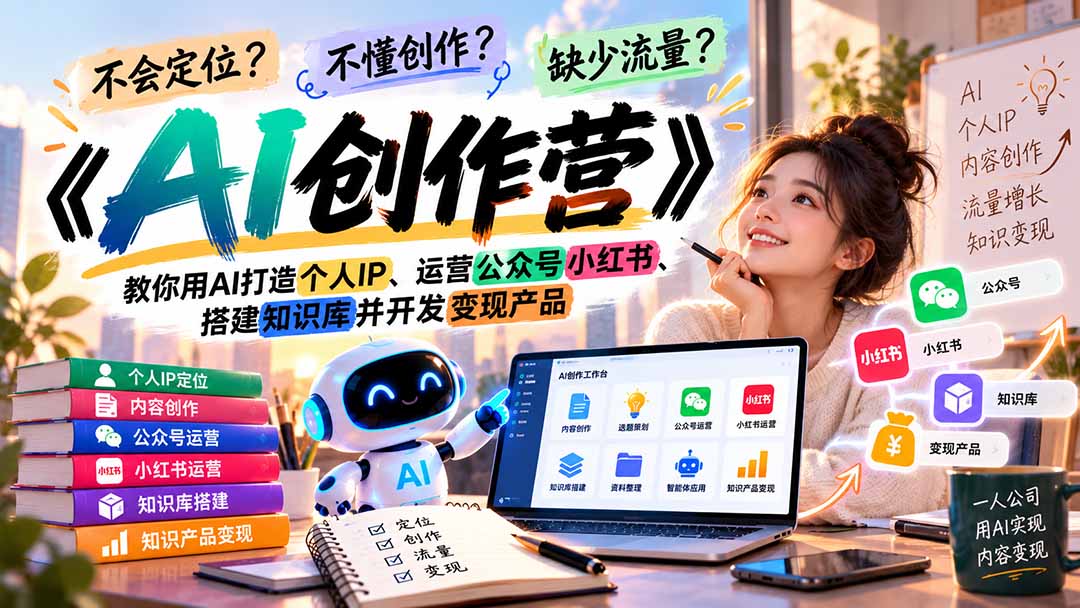 图片[2]-不会定位、不懂创作、缺少流量？《AI创作营》教你用AI打造个人IP、运营公众号小红书、搭建知识库并开发变现产品-副业网