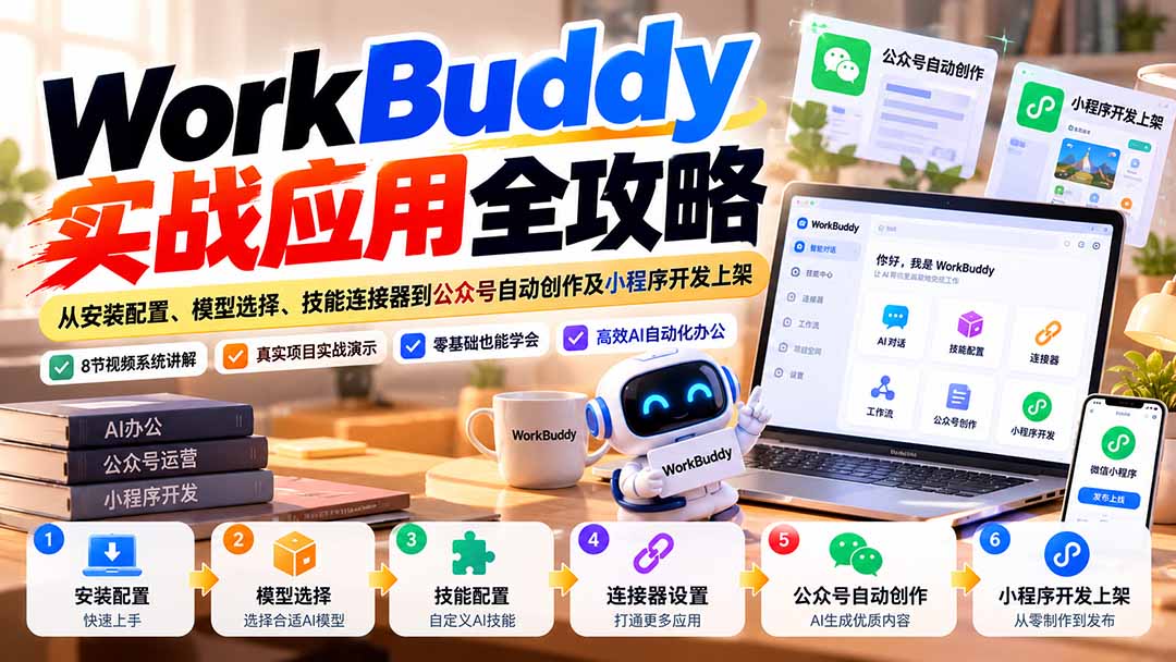 WorkBuddy 实战应用全攻略：从安装配置、模型选择、技能连接器到公众号自动创作及小程序开发上架-副业网