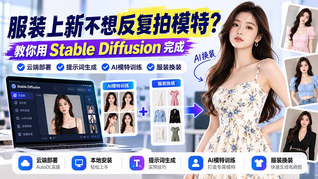 图片[2]-服装上新不想反复拍模特？教你用Stable Diffusion完成云端部署、提示词生成、AI模特训练与换装-副业网