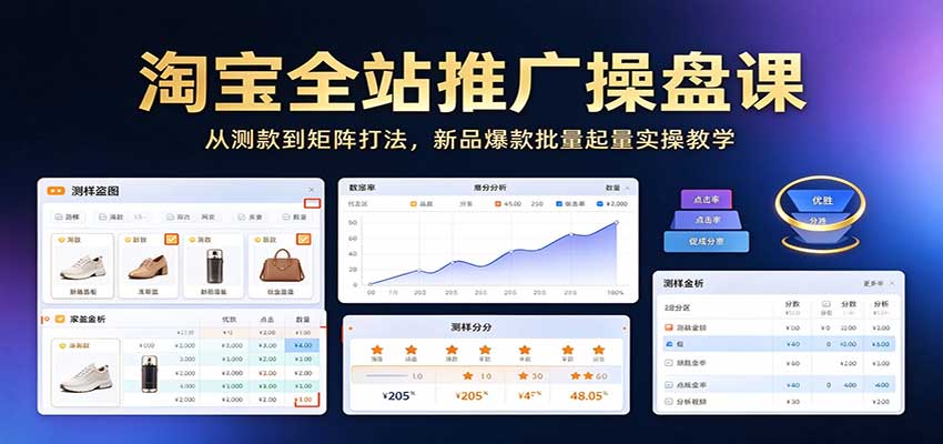 淘宝全站推广操盘课:从测款到矩阵打法,新品爆款批量起量实操教学-副业网