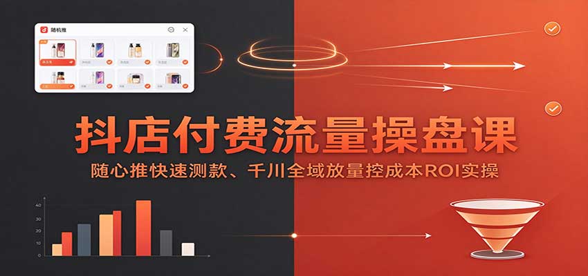 抖店付费流量操盘课:随心推快速测款、千川全域放量控成本ROI实操-副业网