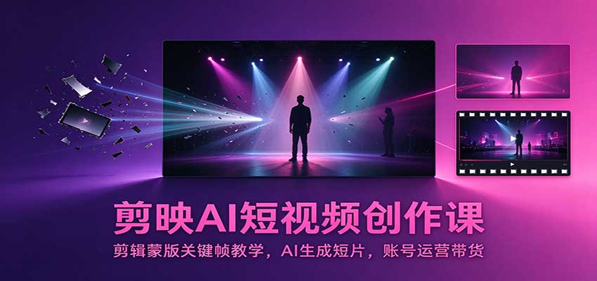 剪映AI短视频创作课:剪辑蒙版关键帧教学,AI生成短片,账号运营带货-副业网