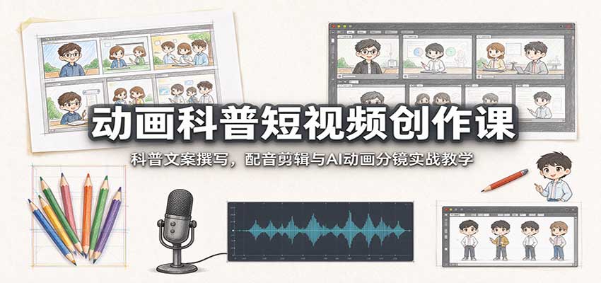 动画科普短视频创作课:科普文案撰写,配音剪辑与AI动画分镜实战教学-副业网