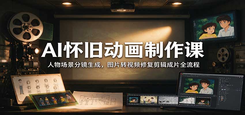 AI怀旧动画制作课：人物场景分镜生成，图片转视频修复剪辑成片全流程-副业网