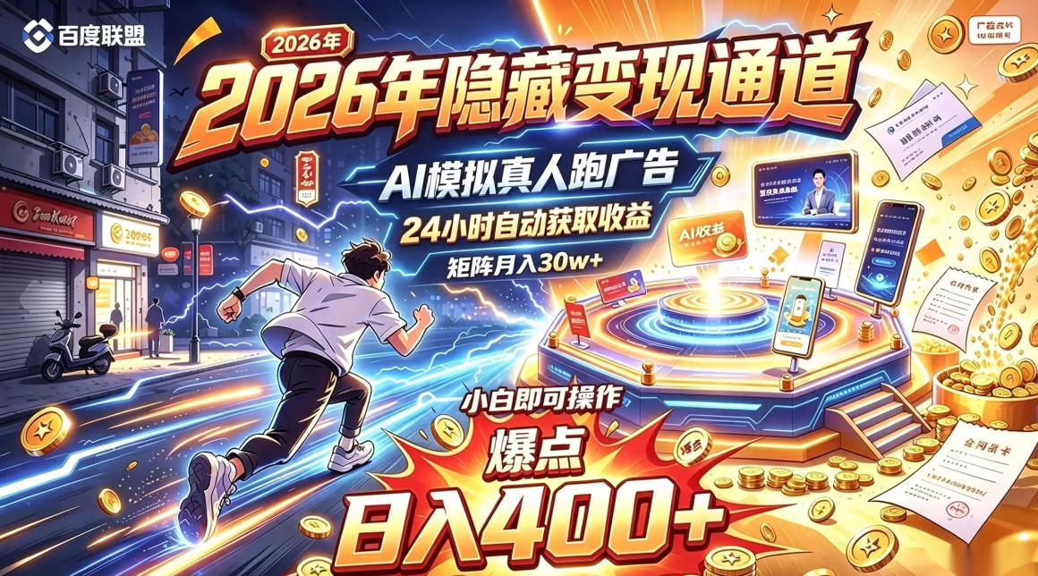 2026年别死磕自媒体,隐藏变现通道,AI模拟真人自动跑广告,小白即可操作,日入400+,矩阵月入可达到30w+【揭秘】-副业网