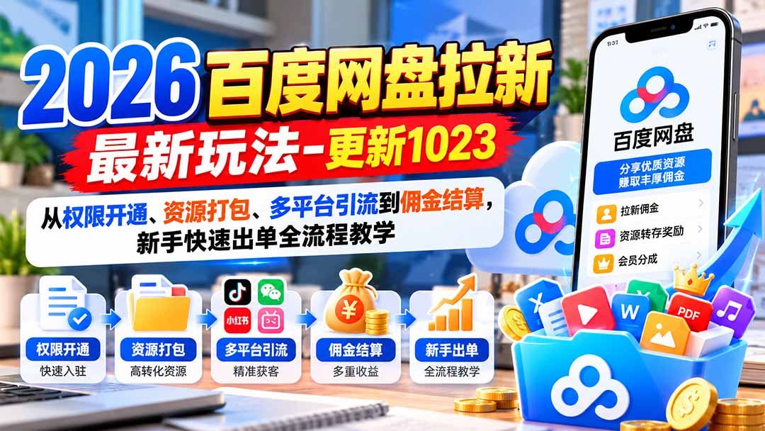 图片[2]-2026百度网盘拉新最新玩法-更新1023：从权限开通、资源打包、多平台引流到佣金结算，新手快速出单全流程教学-副业网