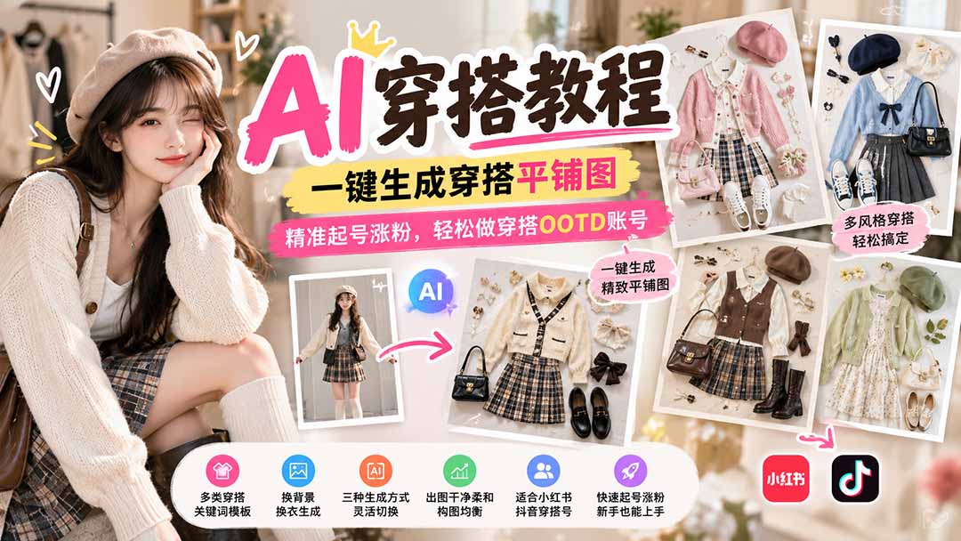 图片[2]-【无水印】AI穿搭教程｜一键生成穿搭平铺图，精准起号涨粉，轻松做穿搭OOTD账号-副业网