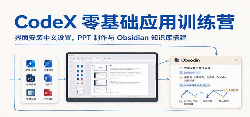 CodeX零基础应用训练营:界面安装中文设置,PPT制作与Obsidian知识库搭建-副业网
