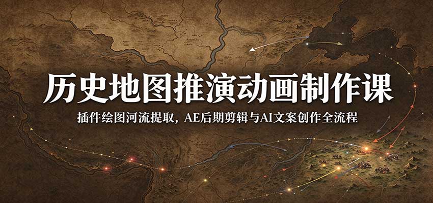 历史地图推演动画制作课:插件绘图河流提取,AE后期剪辑与AI文案创作全流程-副业网