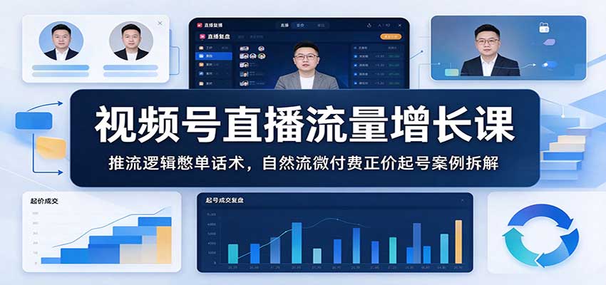 视频号直播流量增长课：推流逻辑憋单话术，自然流微付费正价起号案例拆解-副业网