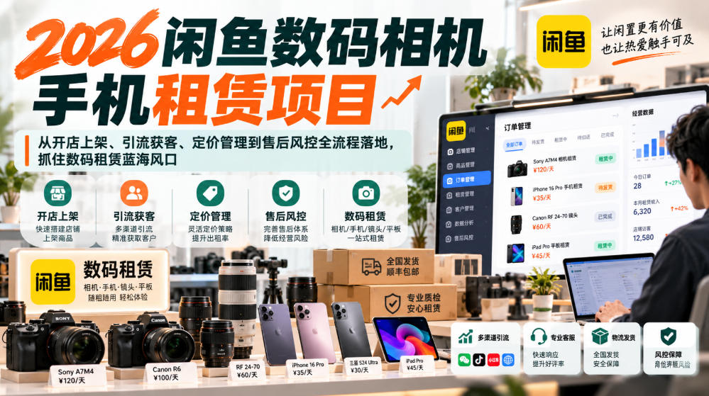 2026闲鱼数码相机手机租赁项目，从开店上架、引流获客、定价管理到售后风控全流程落地，抓住数码租赁蓝海风口-副业网