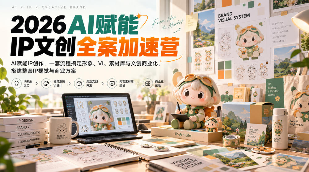 2026AI赋能ip文创全案加速营，AI赋能IP创作，一套流程搞定形象、VI、素材库与文创商业化，搭建整套IP视觉与商业方案-副业网