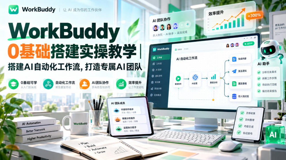 WorkBuddy 0基础搭建实操教学|搭建AI自动化工作流,打造专属AI团队-副业网