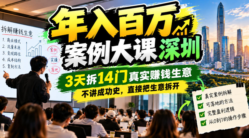年入百W案例大课深圳，3天拆14门真实賺钱生意，不讲成功史，直接把生意拆开-副业网