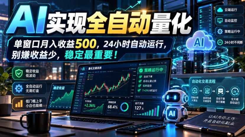 AI实现全自动量化，单窗口月入收益500，24小时自动运行，别嫌收益少，稳定最重要！【揭秘】-副业网