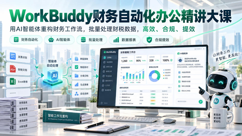 WorkBuddy财务自动化办公精讲大课，用AI智能体重构财务工作流，批量处理财税数据，高效、合规、提效-副业网