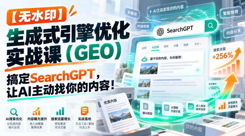 【无水印】生成式引擎优化(GEO)实战课:搞定SearchGPT,让AI主动找你的内容!【原创双语字幕】-副业网
