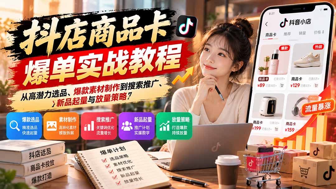 图片[2]-抖店商品卡爆单实战教程：从高潜力选品、爆款素材制作到搜索推广、新品起量与放量策略-副业网