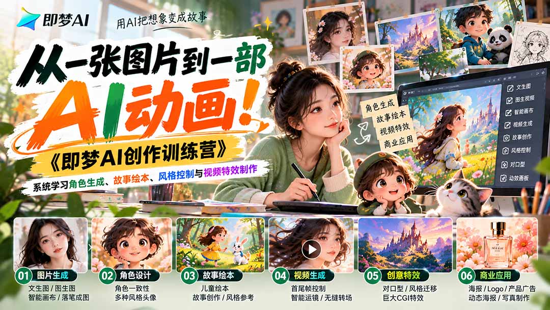 图片[2]-【无水印】从一张图片到一部AI动画！《即梦AI创作训练营》系统学习角色生成、故事绘本、风格控制与视频特效制作-副业网